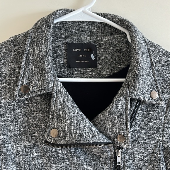 LOVE TREE Knit Asymmetrical Zip Moto Jacket Blazer Women's M Gray Marled - Picture 2 of 9